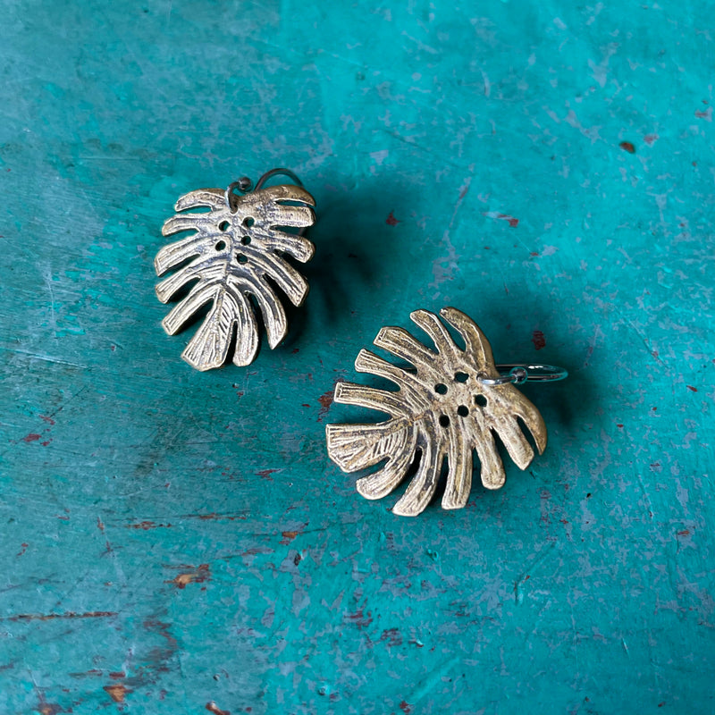 Tiny Monstera Leaf Earrings