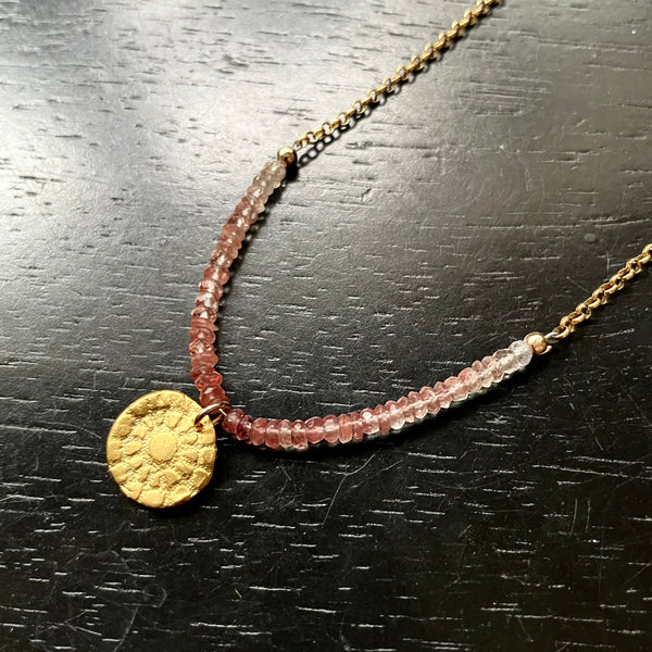 Orijen's Gold Floral Medallion Necklace with Andesine