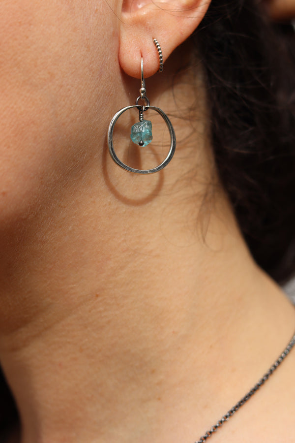 Tiny Silver Hoops with Apatite