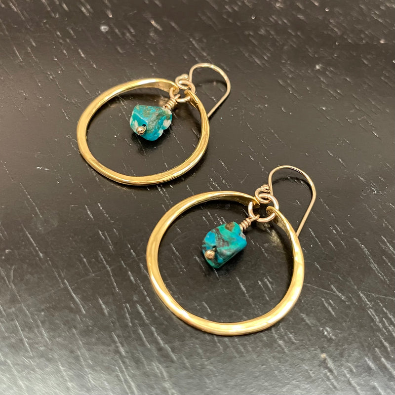 Tiny Gold Vermeil Hoops with Raw Turquoise