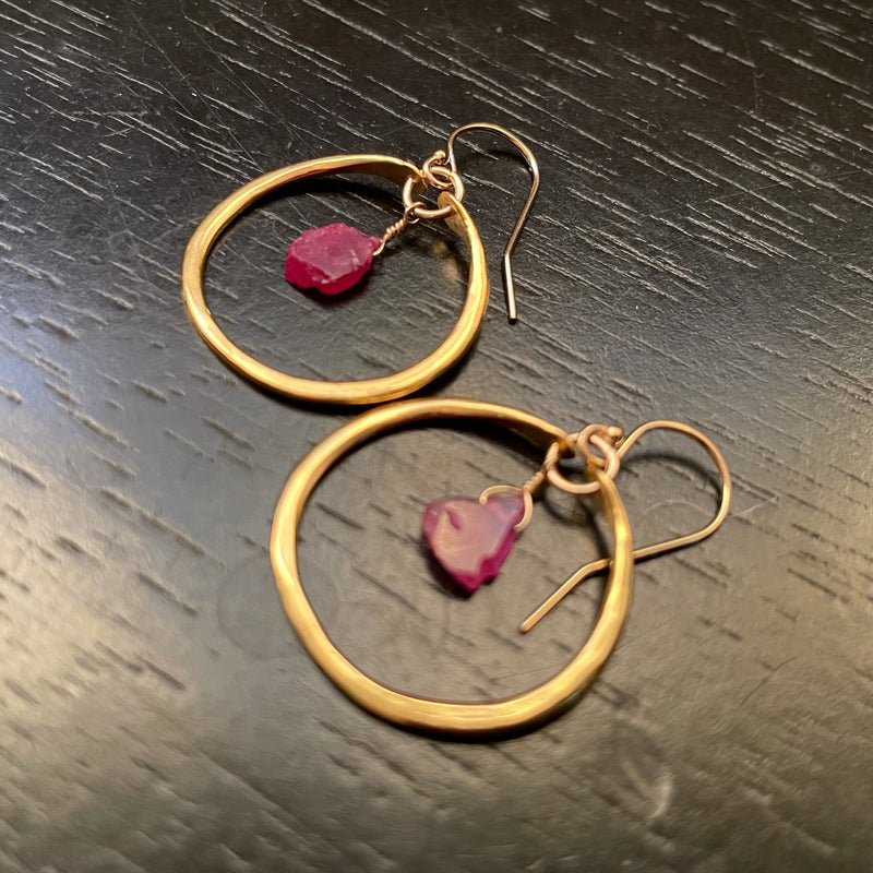 Ruby Slices in Tiny Gold Hoops 24K GOLD VERMEIL