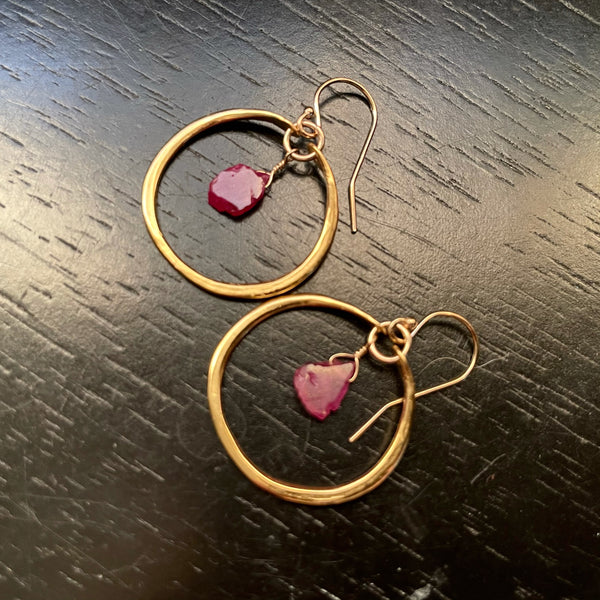 Ruby Slices in Tiny Gold Hoops