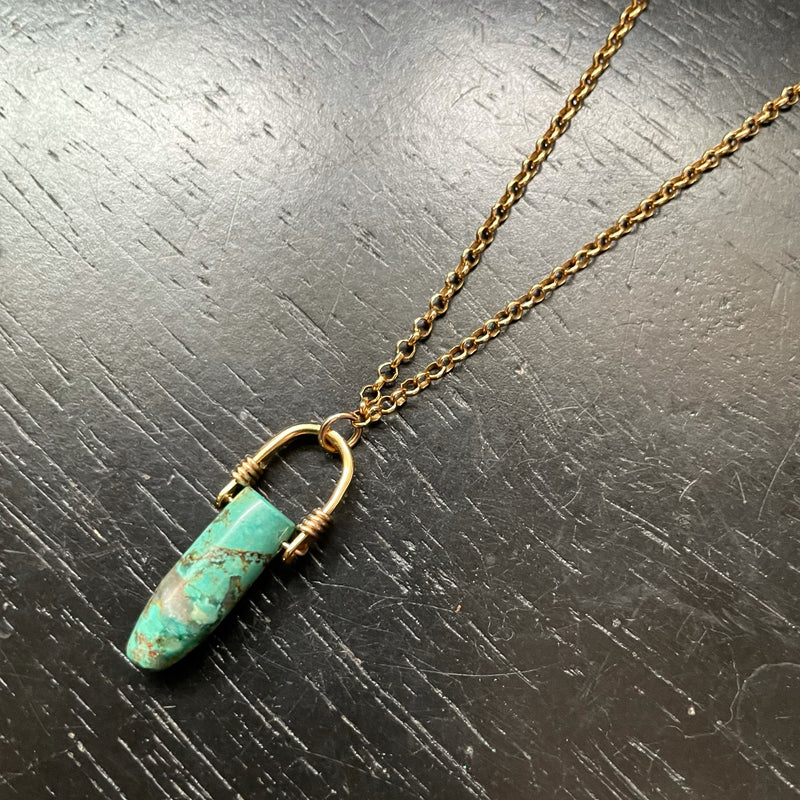 Turquoise Taliswoman Necklace with Gold Bail/ Gold Chain