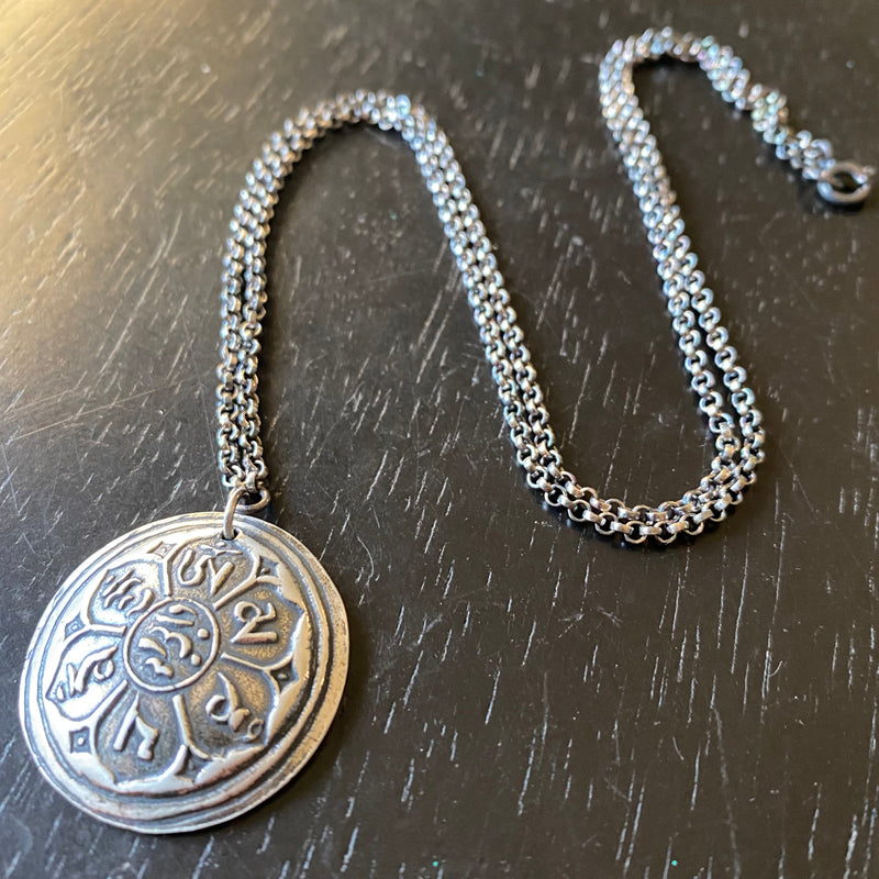 SILVER Om Pendant on Oxidized Sterling Silver Chain