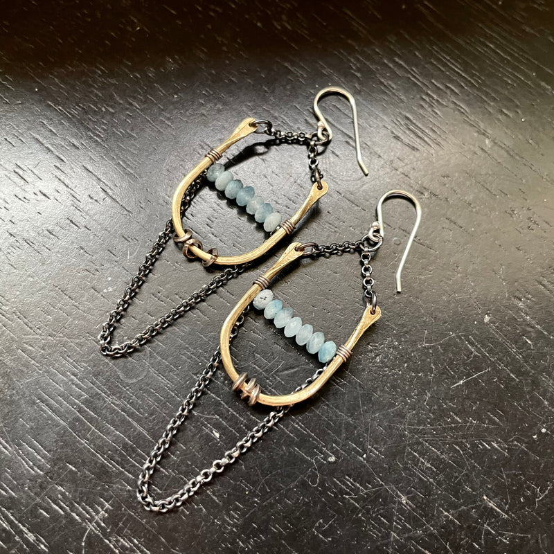NEW! TINY Artemis Earrings with Bewitching BLUE-GRAY Aquamarine Faceted Crystals!