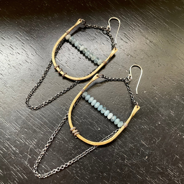 Artemis Earrings with Bewitching BLUE-GRAY Aquamarine Faceted Crystals!