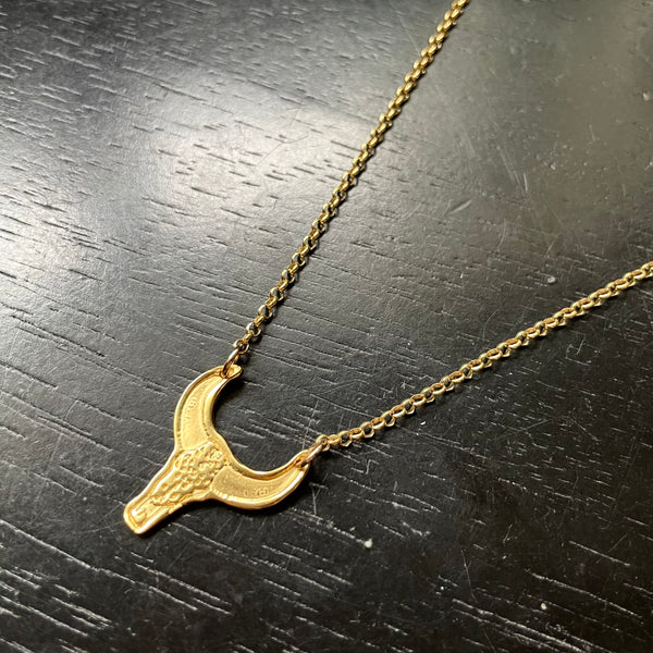 Small Gold Esmeralda Bull Pendant Necklace