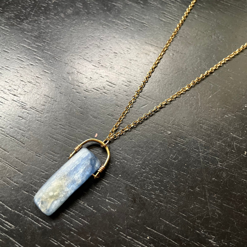 SMALL Gold Bail/Wire-Wrap Ocean Kyanite Taliswoman Necklace, GOLD VERMEIL OOAK#3
