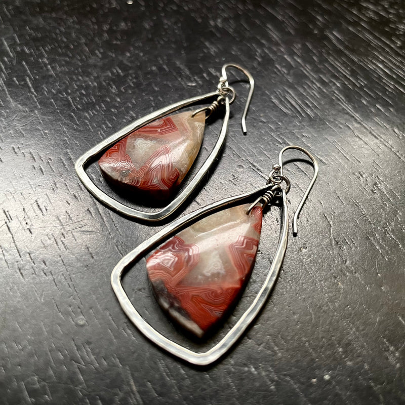 #2 "CRAZY LACE" AGATES, Small Silver CONTOURED Hoops! OOAK #2