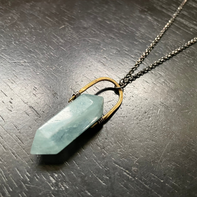 BEAUTIFUL BLUE-GRAY AQUAMARINE Faceted Double-Point TalisWoman Necklace! OOAK #7