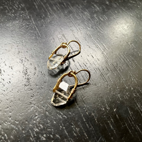 NEW! Tiny Taliswoman Earrings with GOLD Bails + Herkimer Diamonds, GOLD VERMEIL