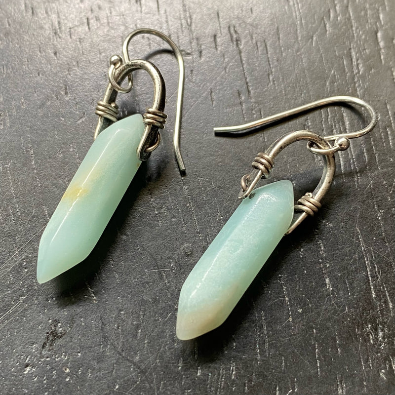 NEW! Tiny Taliswoman Amazonite Double Point Earrings with Sterling Silver Bails and wire wraps