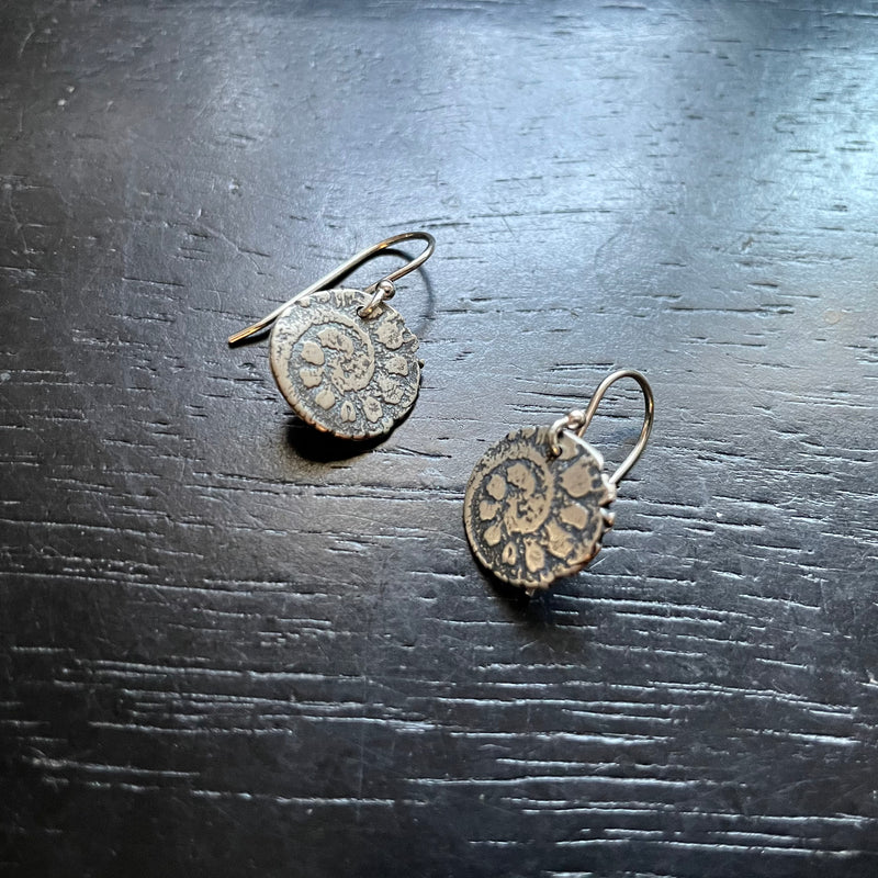 ORIJEN'S: TINY STERLING SILVER TEXTURED SPIRAL Medallion Earrings