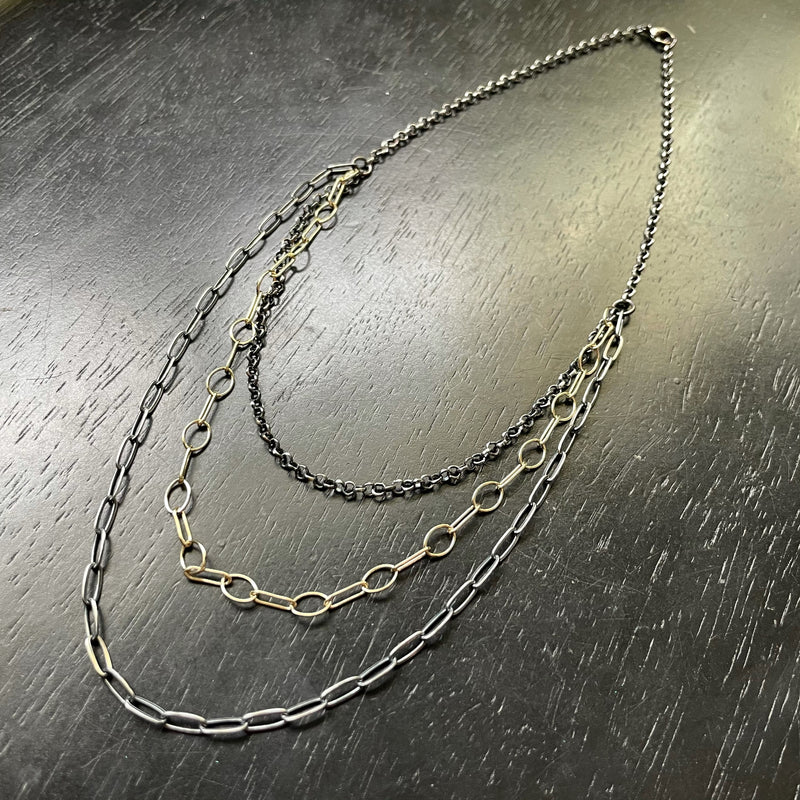 Triple Chain Necklace (smaller gold links in middle chain vs. other styles)