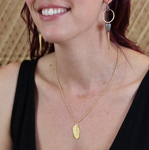 Gold Reversible Feather Necklace, GOLD VERMEIL