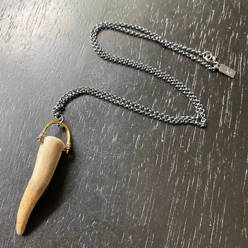 NEW! DEER ANTLER TIP Taliswoman (Shed and Found) Small GOLD Bail, Sterling Necklace