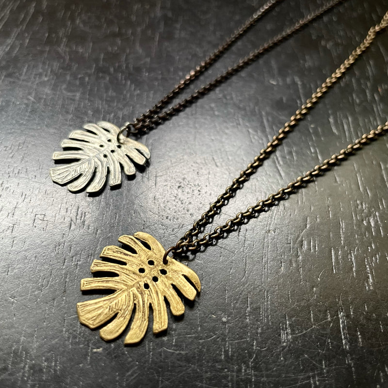 monstera necklace Jennifer Kahn Tiny Monstera Leaf Necklace