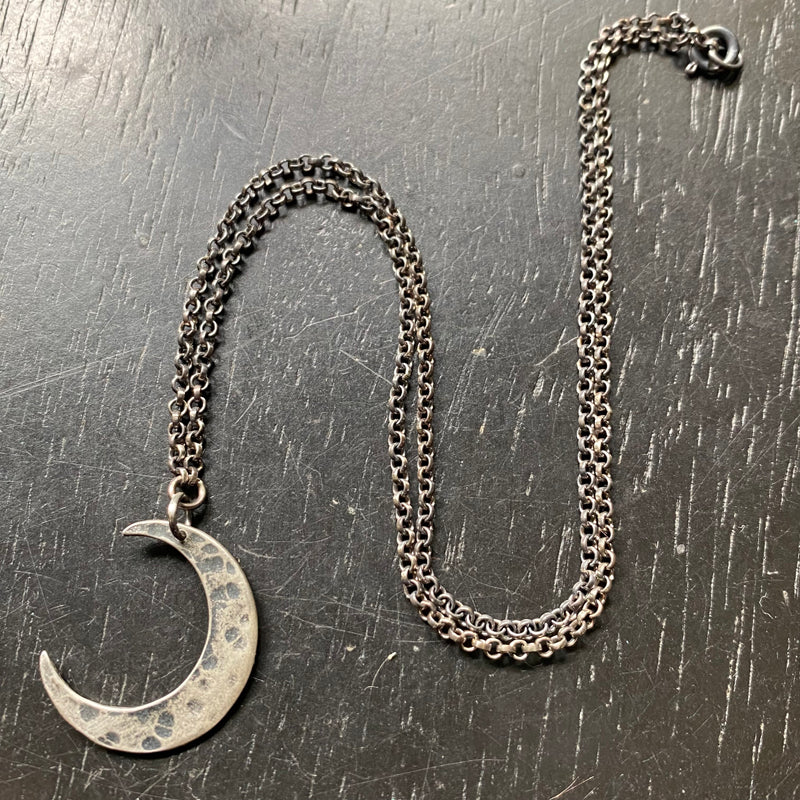 Carved Sterling Silver Crescent Moon ("LUNAROMA"-style) Silver Necklace