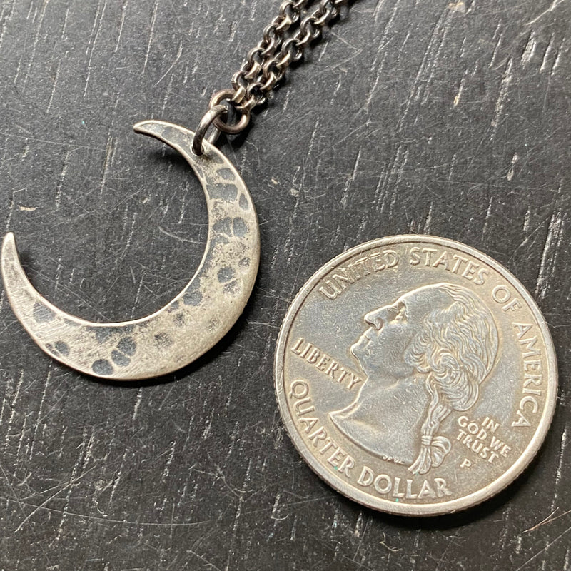 Carved Sterling Silver Crescent Moon ("LUNAROMA"-style) Silver Necklace