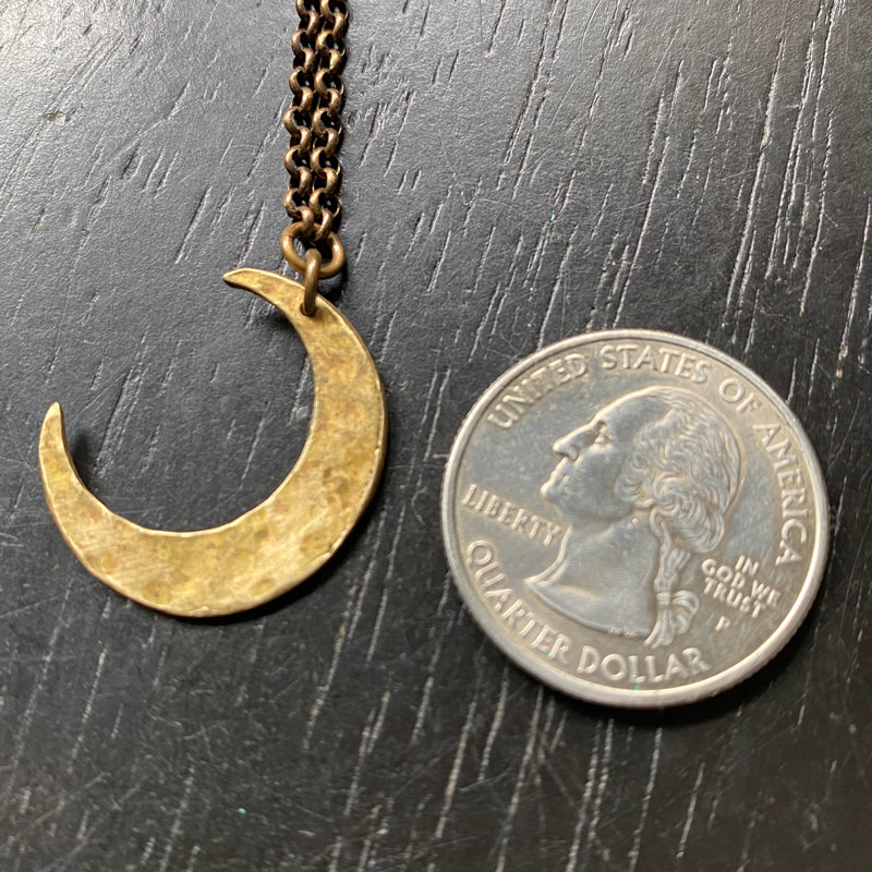 Carved Brass Crescent Moon ("LUNAROMA"-style) Brass Necklace 16"