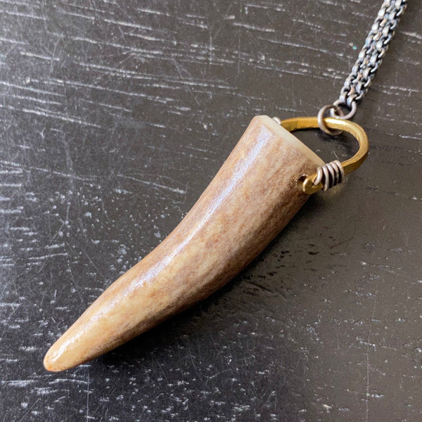 DEER ANTLER TIP Taliswoman (Shed and found!) Small GOLD Bail, Sterling Necklace