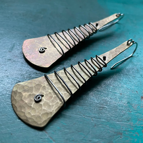 Silver Wrapped Brass Taper Earrings