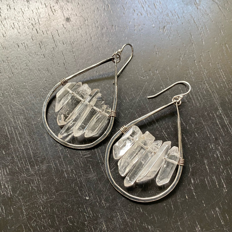 LARGE QUARTZ CLUSTERS in Medium Silver TEARDROPS Earrings