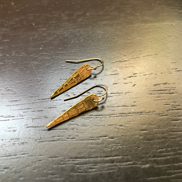 Orijen's Tiny Gold Spear Earrings, 24K GOLD VERMEIL