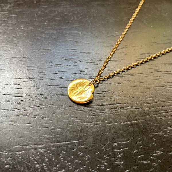 ORIJEN'S: GOLD TEXTURED Tiny Sand Dollar Medallion on 14K GOLD Necklace, 24K GOLD VERMEIL