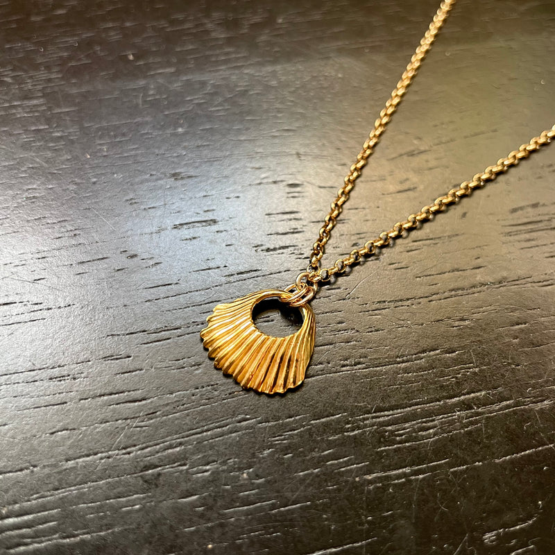 ORIJEN'S: GOLD TEXTURED Seashell Medallion on 14K GOLD Necklace, GOLD VERMEIL