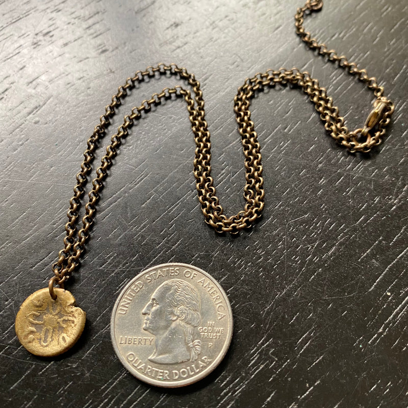 ORIJEN'S: TINY BRASS TEXTURED Sand Dollar Medallion NECKLACE