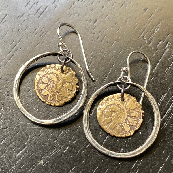 Orijen's Brass Spiral Earrings in Tiny Silver Hoops