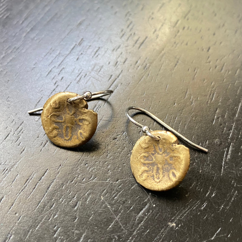 Orijen's Tiny Brass Sand Dollar Earrings
