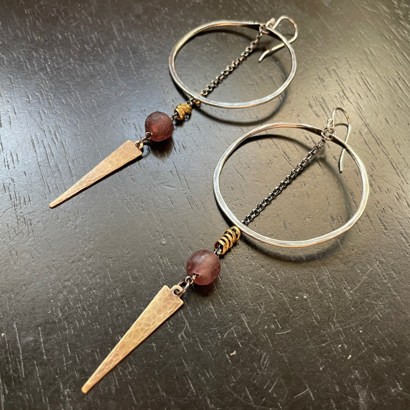 Athena Earrings with Plum Glass Beads