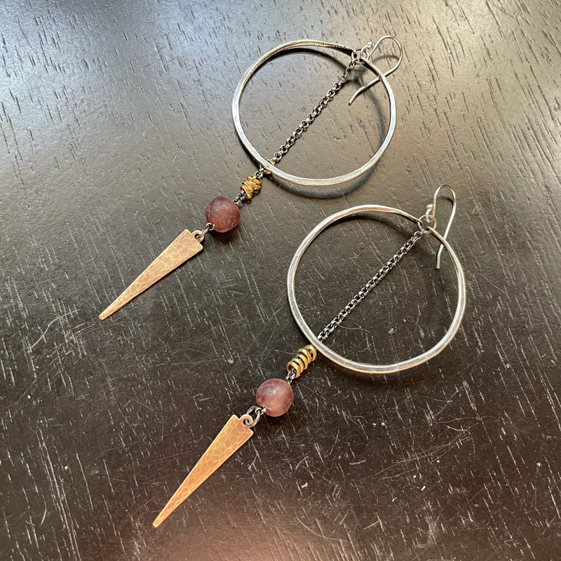 Athena Earrings with Plum Glass Beads