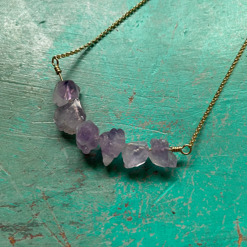 Light Purple Amethyst Cluster Gold necklace
