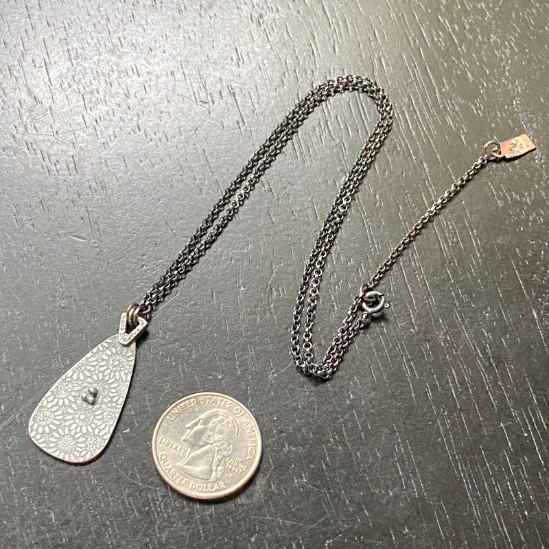 ORIJEN'S: SILVER FLORAL 3-DOT CLUSTER /FLORAL REVERSIBLE TAPER Medallion on Sterling Silver Necklace