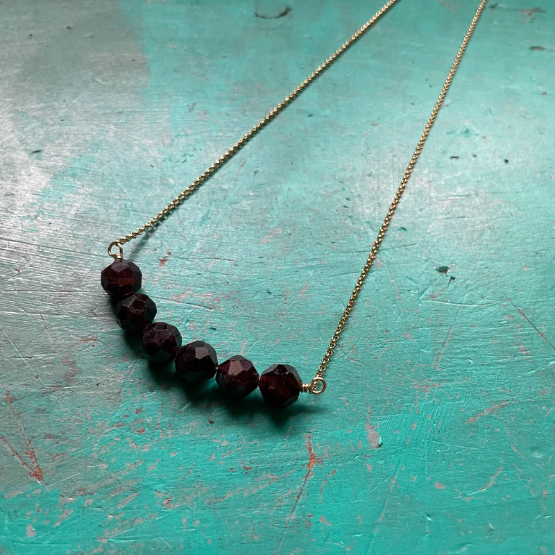 Raw Garnet Cluster Gold Necklace