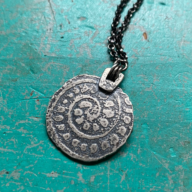 ORIJEN'S: SILVER SPIRAL + WEAVE REVERSIBLE CIRCLE Medallion on Sterling Silver Necklace