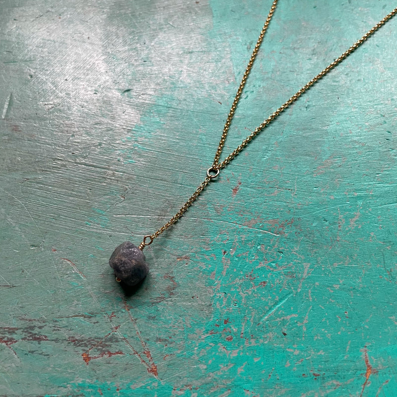 Raw Sapphire Gold Necklace