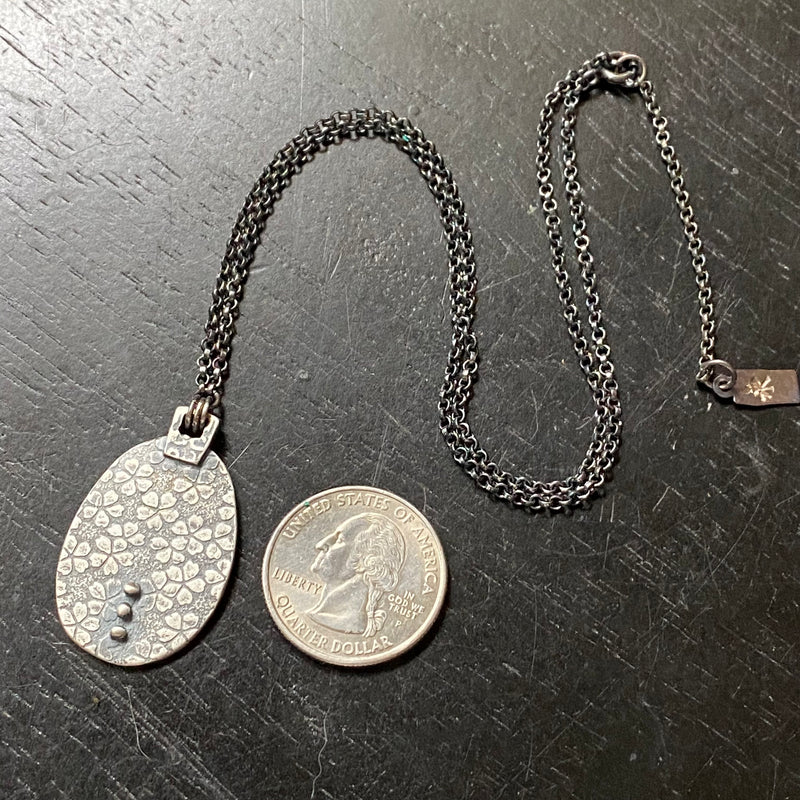 ORIJEN'S: SILVER FLORAL 3-DOT/FLORAL REVERSIBLE OVAL Medallion on Sterling Silver Necklace