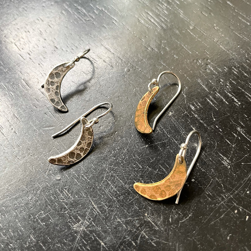 Tiny Moon Earrings - 2 Metal Options