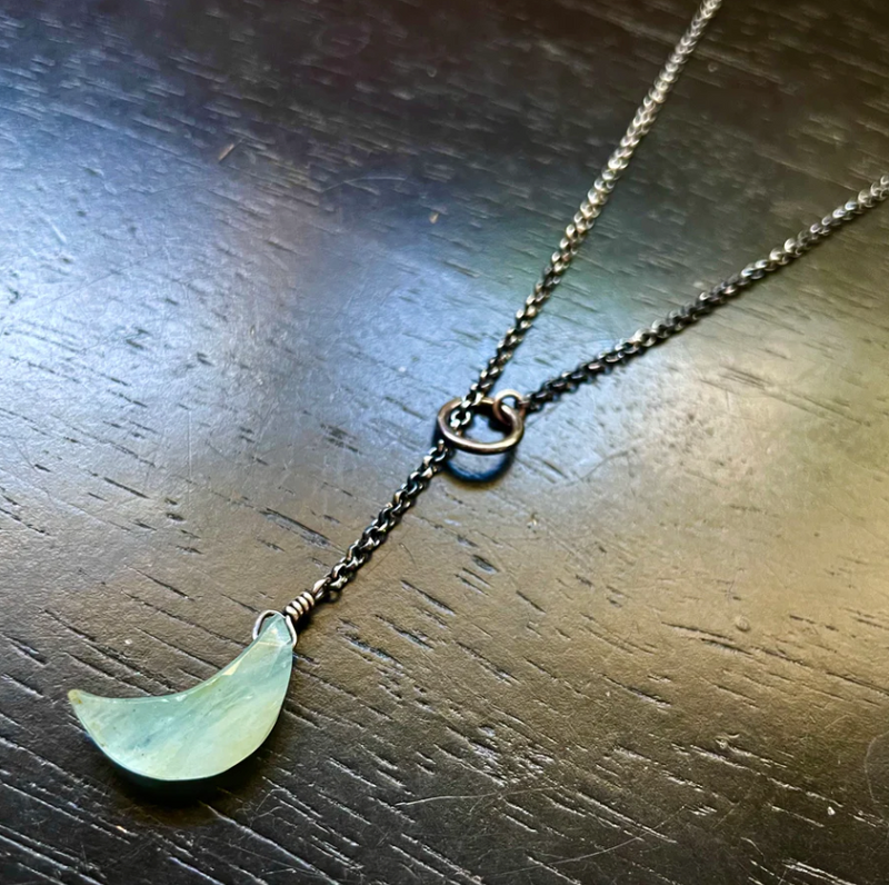 "LARIAT" CRESCENT MOON Necklaces: Adjustable Sterling Silver CHAIN With Your CHOICE OF STONE/CRYSTAL!