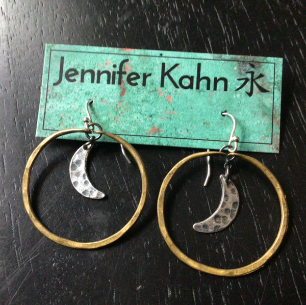 Brass hoops with Sterling Silver Moons - 3 Sizes