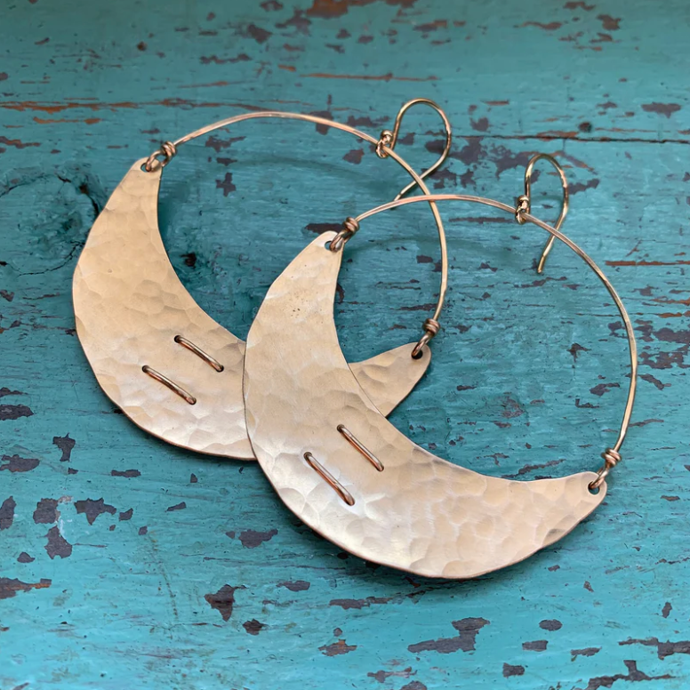 Stitched Gold Crescent Earrings - 2 Sizes
