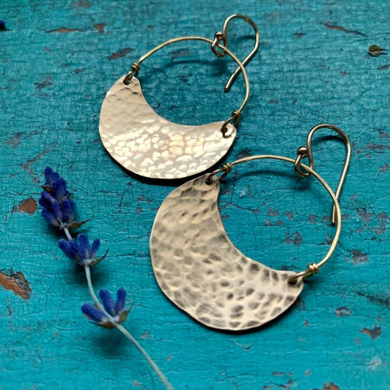 Hammered Gold Crescent Earrings - 4 Sizes