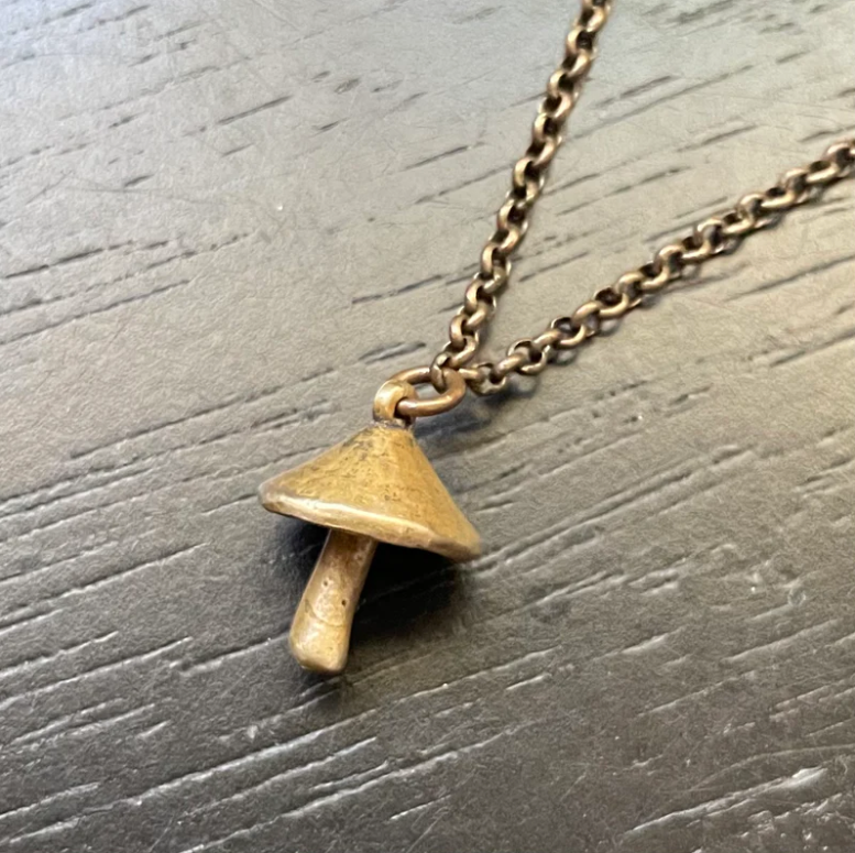 Tiny Sculpted Mushroom Pendant / Totem Necklace - 2 Metal Options