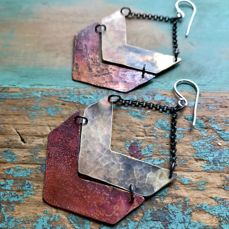 WIDE Double Chevron Earrings: Brass + Copper