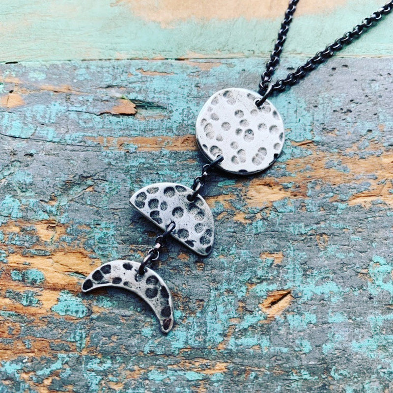 MOON PHASE: Silver 3-Phase Vertical Necklace - 2 Sizes