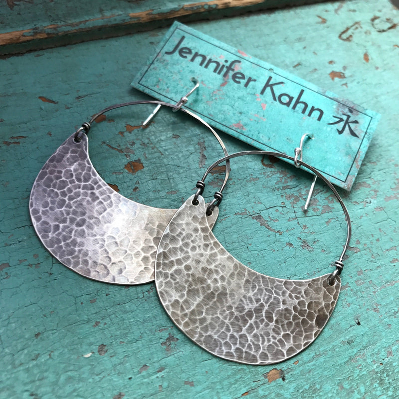 ON SALE! Large Hammered Silver Crescent Earrings